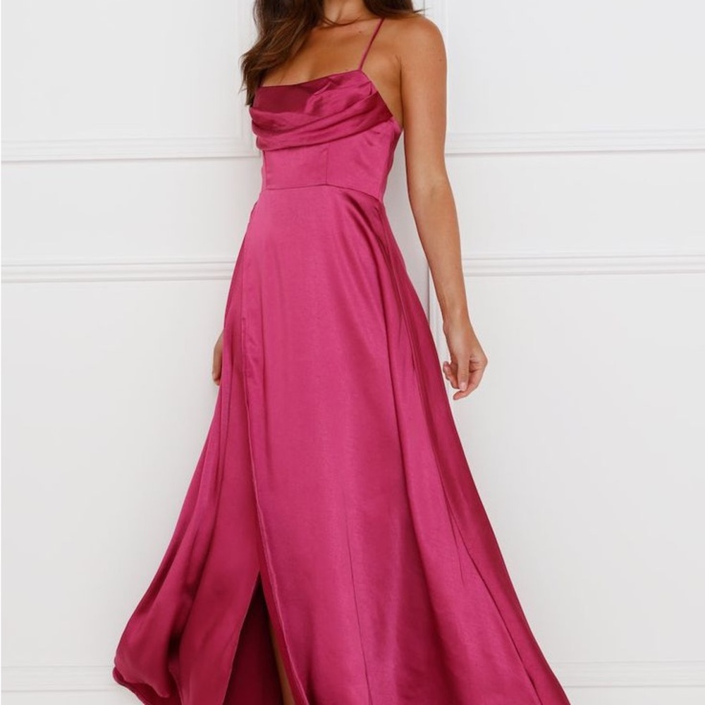 Hello Molly Fuchsia Satin Cowl Neck Maxi Dress